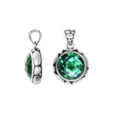 Handmade Green Quartz round pendant in sterling silver with Balinese artistry.
